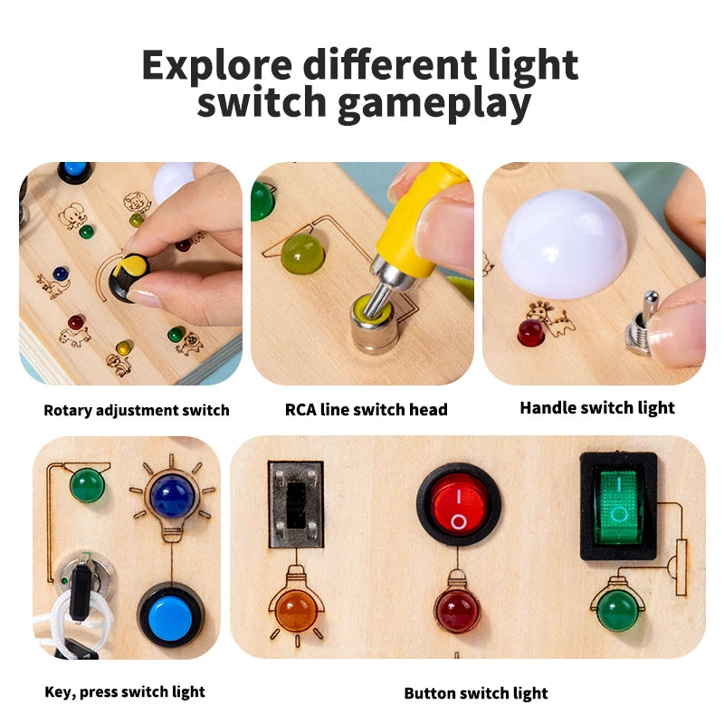 Kids Early Education Toys Electronic Led Light Baby Wooden Sensory Busy Board Montessori  For Toddler Christmas Gifts