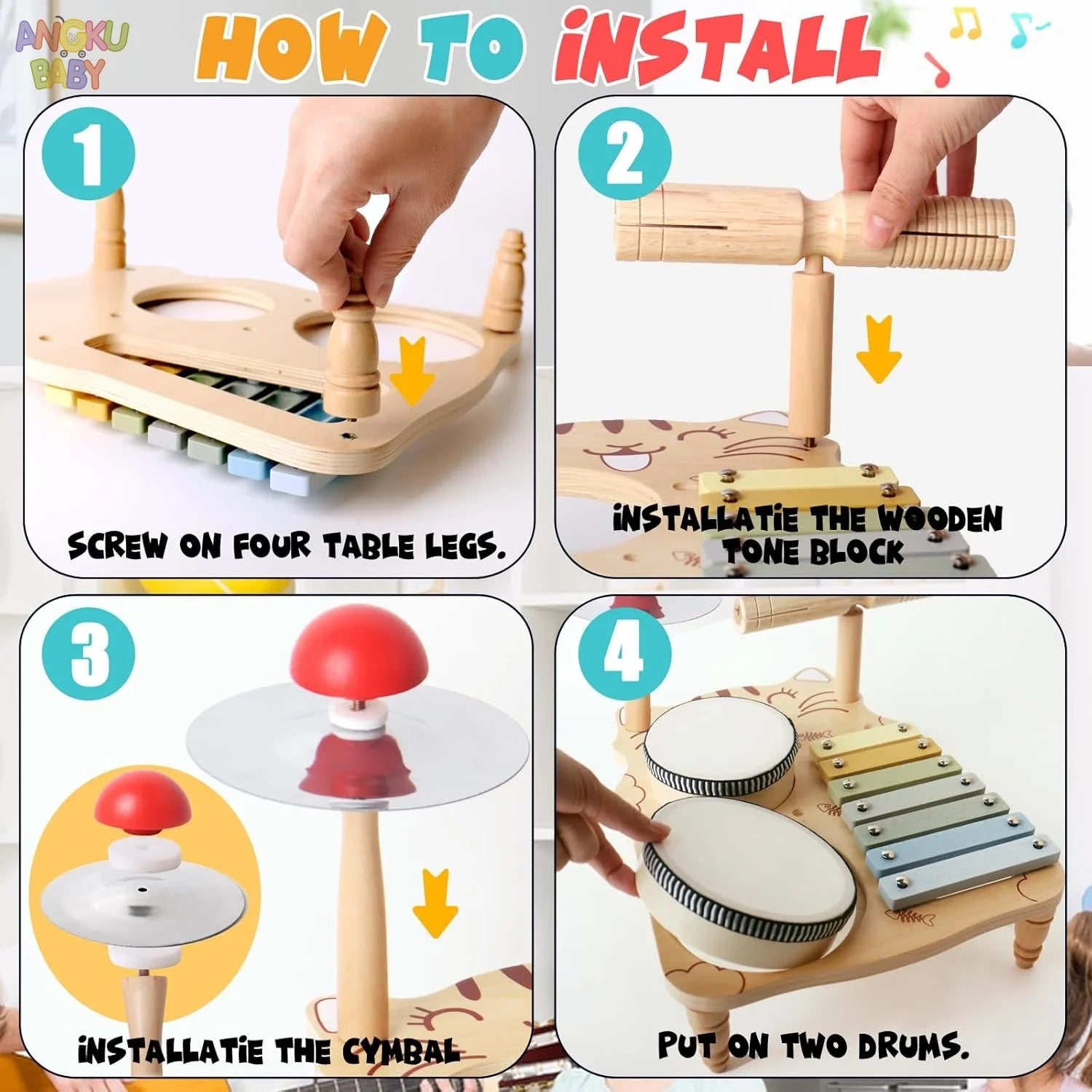 Educational Toys for Children 2-4 Years Old Wooden Montessori Musical Instruments Toys Games for Babies Boys & Girls Gifts