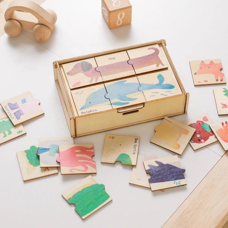 Educational Montessori Toys For Babies Wooden Cartoon Animal Puzzle Series Baby Animal Cognition Game Hand And Foot Exercise Toy