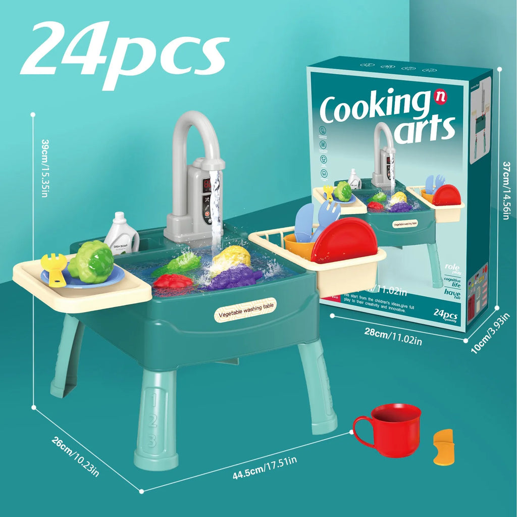 Children's Play At Home Toys Early Education Kitchen Simulation Electric Dishwashing Table Water Outlet Vegetable Washing Toys