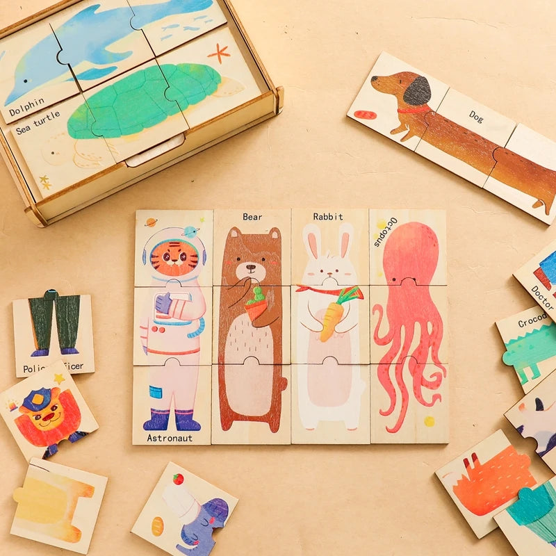 Educational Montessori Toys For Babies Wooden Cartoon Animal Puzzle Series Baby Animal Cognition Game Hand And Foot Exercise Toy