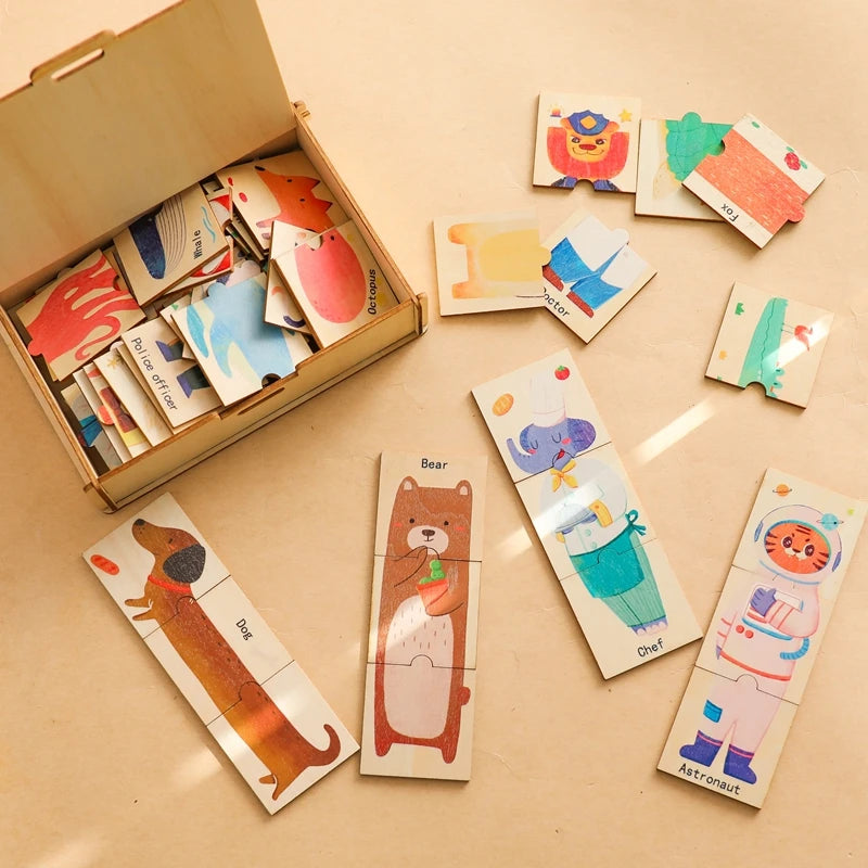 Educational Montessori Toys For Babies Wooden Cartoon Animal Puzzle Series Baby Animal Cognition Game Hand And Foot Exercise Toy