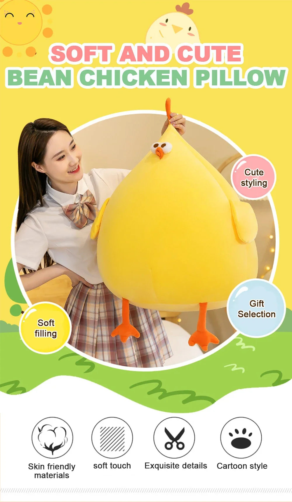 Funny Fat Chicken Plush Toys Pillow Soft Simulation Cute Plushie Dolls Neck Pillow Stuffed Animal For Boys Girls Festival Gifts