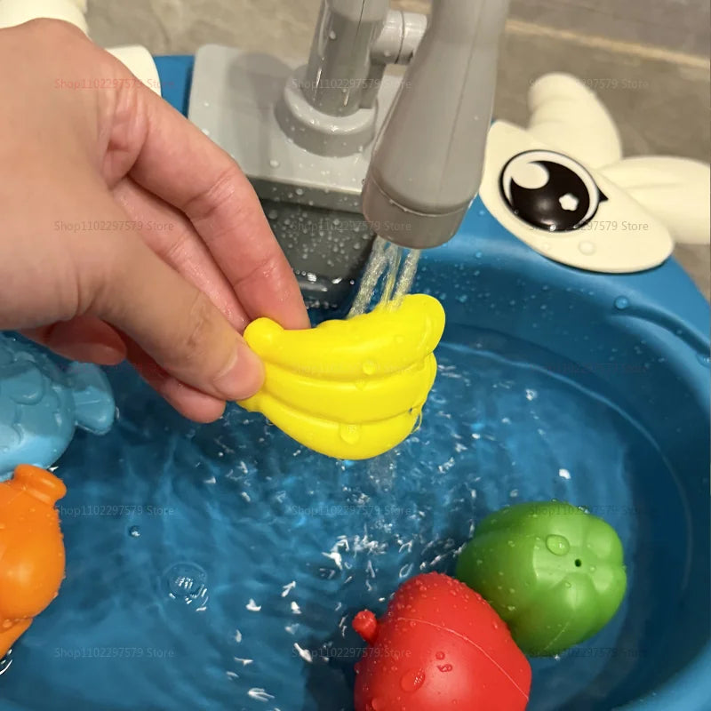 Children Play House Set Kitchen Simulated Dishwasher Sink Hand Basin Electric Circulating Water Toy for Boy and Girls Role Play