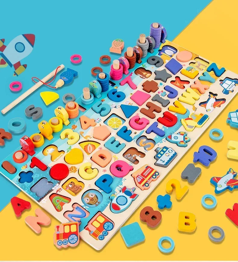 Educational Toys Puzzle Board for Montessori Learning Game Mathematical Counting Fishing Color Matching Toy for Children's Gift