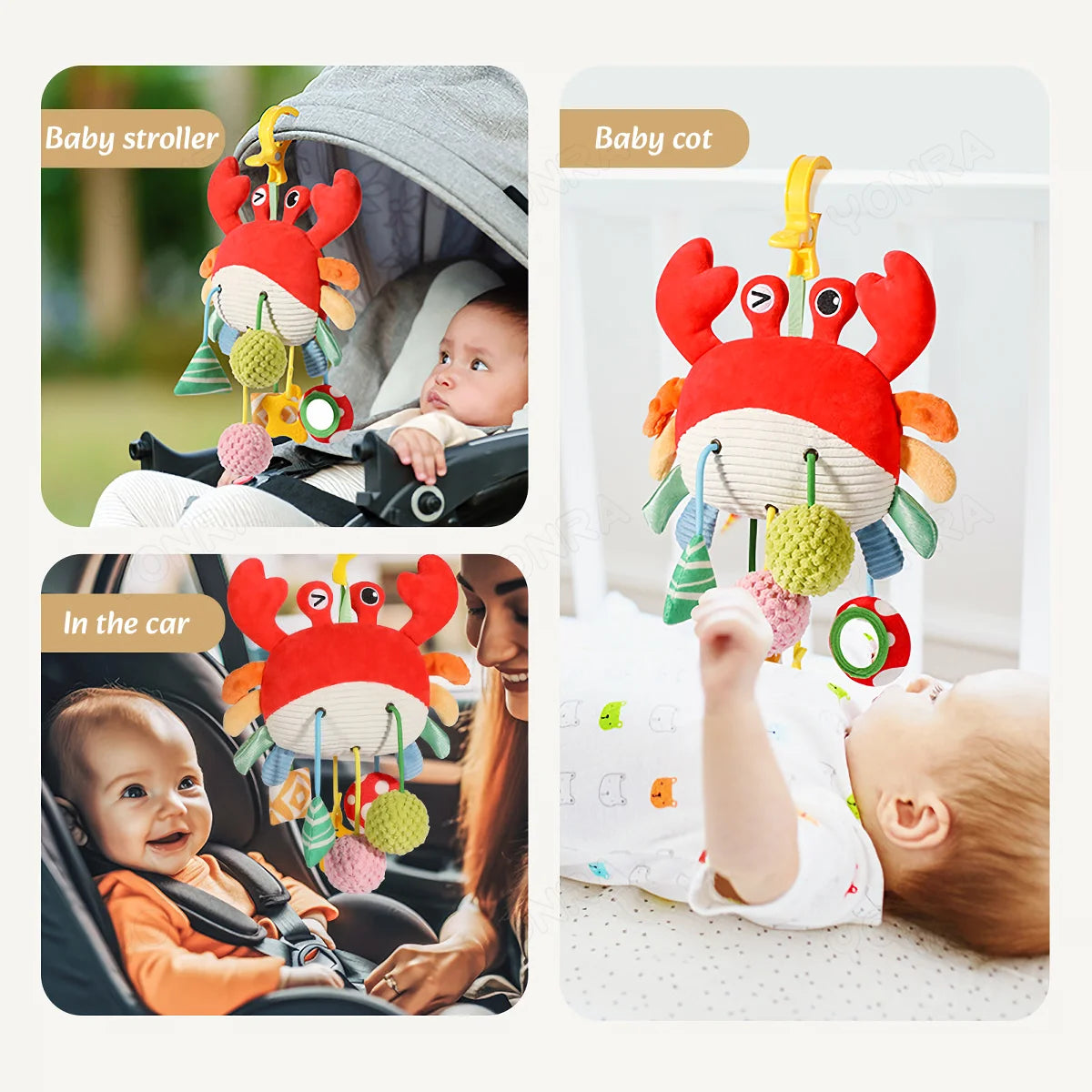 Plush Pull String Sensory Toys with Rattle Montessori Toys for Babies Toddlers Mobiles for Cribs Birthday Gifts Travel Toys