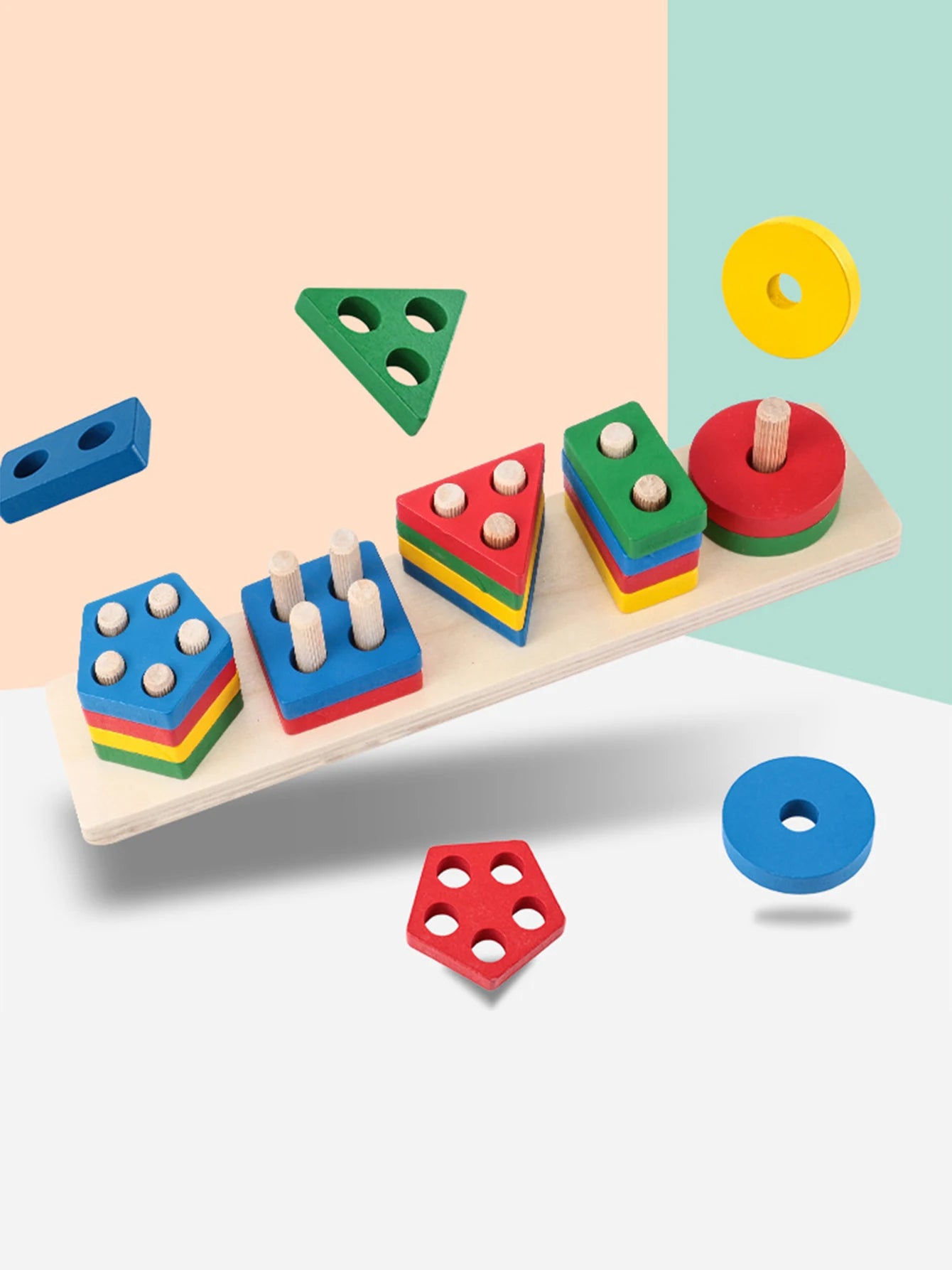 Montessori Wood Toys for Kids Wooden Sorting Stacking Toys for Baby Toddlers Educational Shape Color Sorter Preschool Kids Gifts