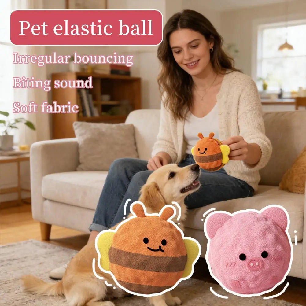 Plush Ball Dog Toy, Interactive Dog Toys, Jumping Bouncy Ball Squeaky Chew Toy Ball  Durable Puppy Teething Toys
