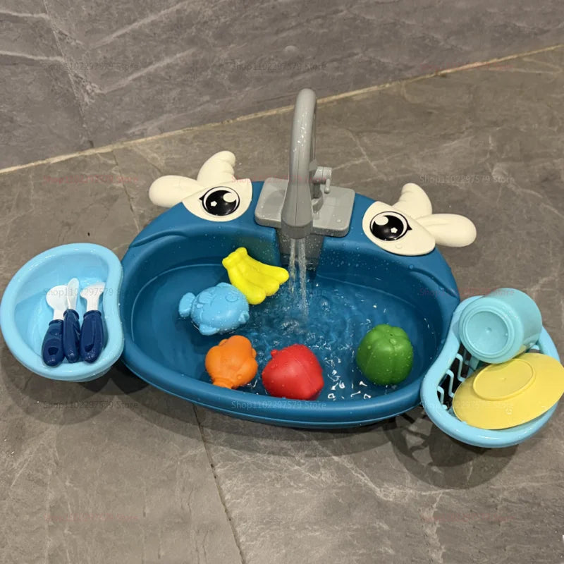 Children Play House Set Kitchen Simulated Dishwasher Sink Hand Basin Electric Circulating Water Toy for Boy and Girls Role Play