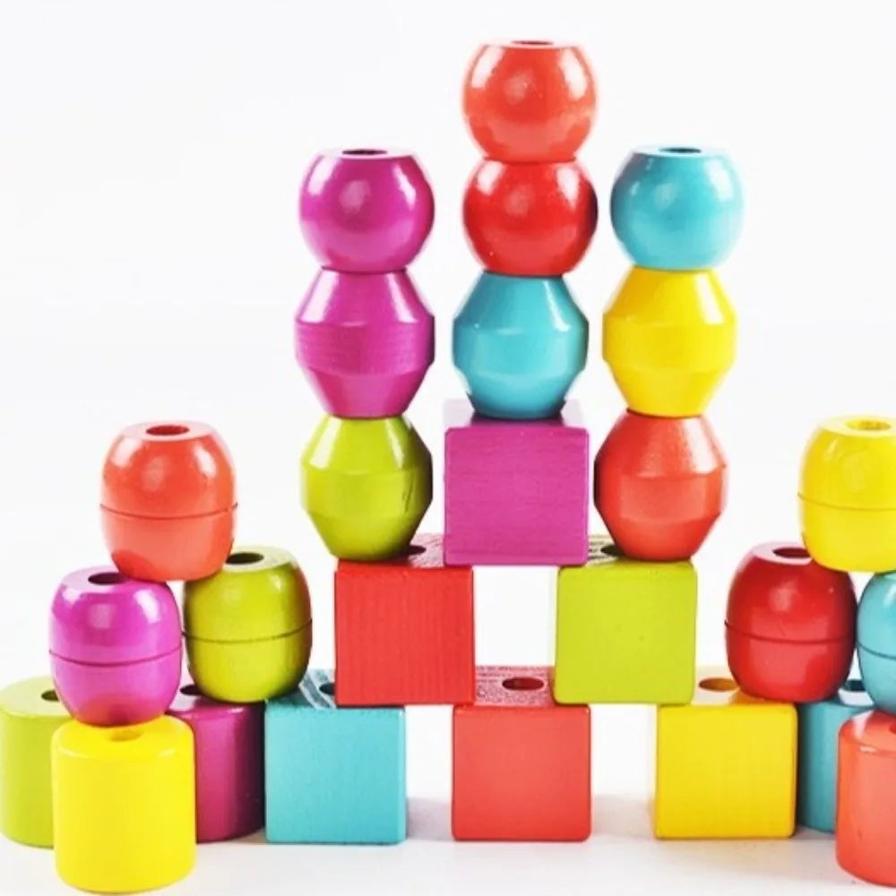 Colorful Wooden Toys Wooden Material Beaded Design Early Educational Toys Matching Game Funny Color Cognition Home Education