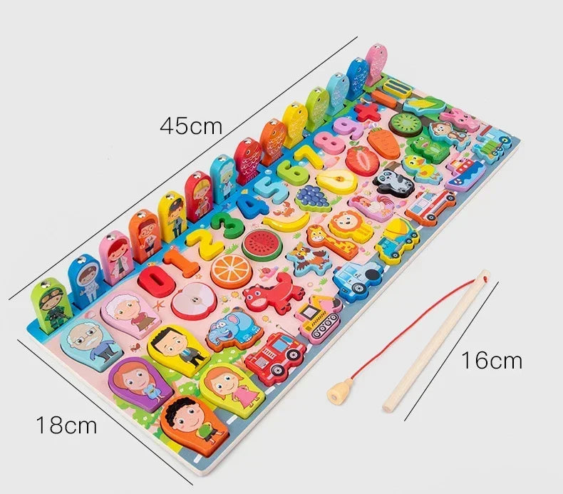 Educational Toys Puzzle Board for Montessori Learning Game Mathematical Counting Fishing Color Matching Toy for Children's Gift