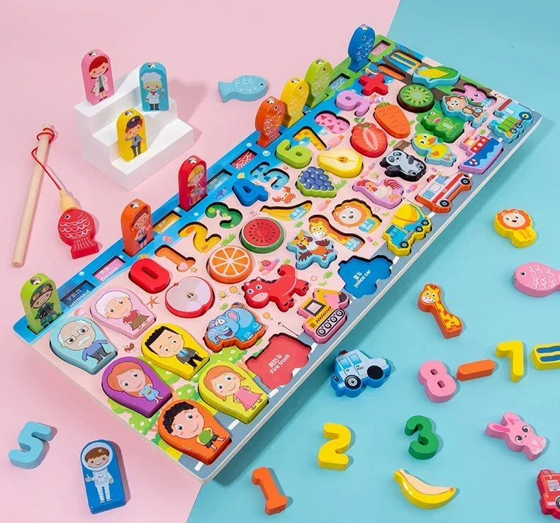 Educational Toys Puzzle Board for Montessori Learning Game Mathematical Counting Fishing Color Matching Toy for Children's Gift