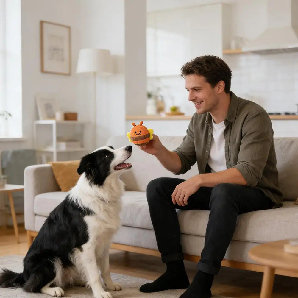 Plush Ball Dog Toy, Interactive Dog Toys, Jumping Bouncy Ball Squeaky Chew Toy Ball  Durable Puppy Teething Toys