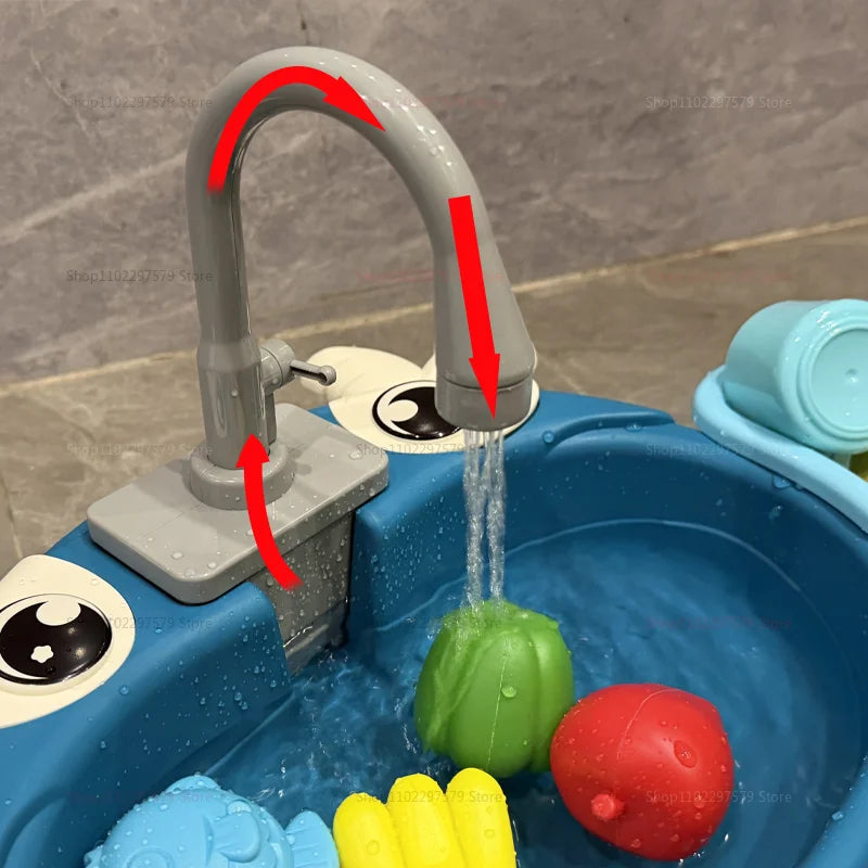 Children Play House Set Kitchen Simulated Dishwasher Sink Hand Basin Electric Circulating Water Toy for Boy and Girls Role Play