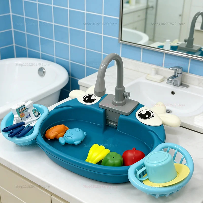 Children Play House Set Kitchen Simulated Dishwasher Sink Hand Basin Electric Circulating Water Toy for Boy and Girls Role Play