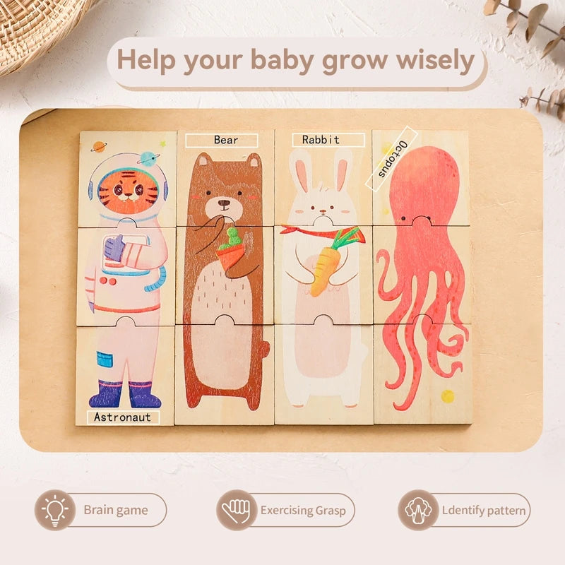 Educational Montessori Toys For Babies Wooden Cartoon Animal Puzzle Series Baby Animal Cognition Game Hand And Foot Exercise Toy