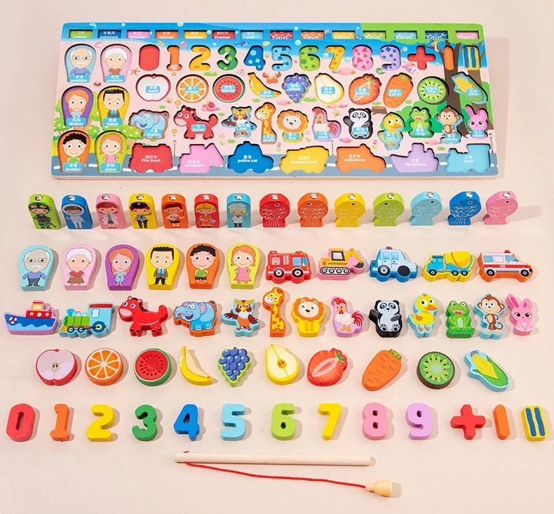 Educational Toys Puzzle Board for Montessori Learning Game Mathematical Counting Fishing Color Matching Toy for Children's Gift