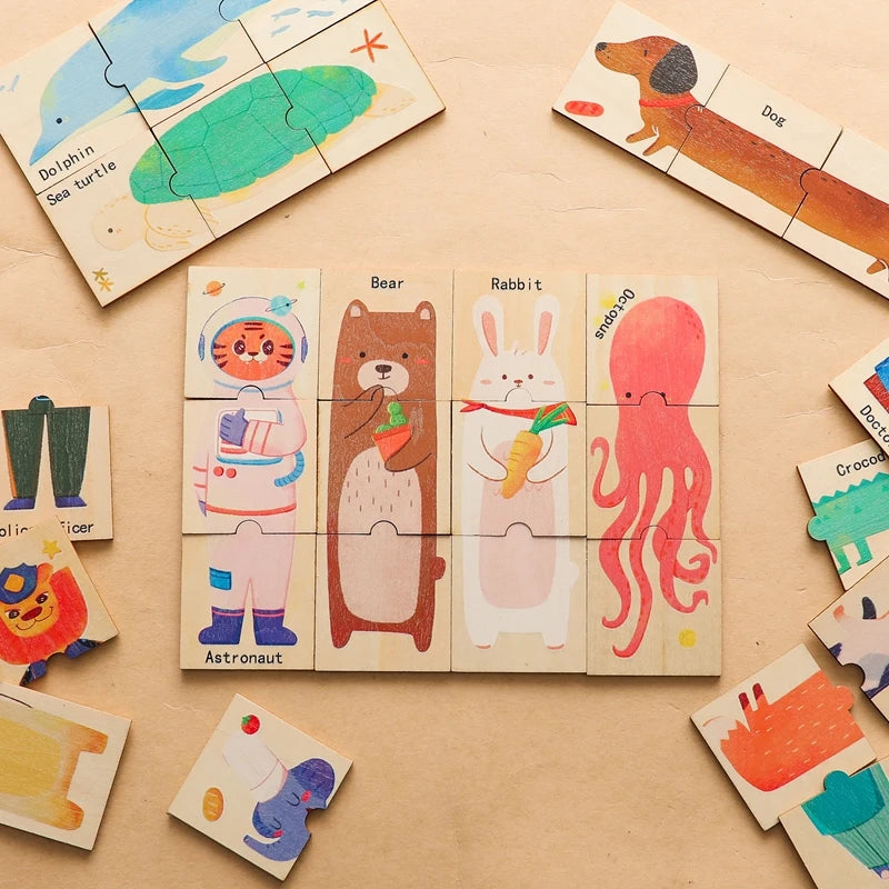 Educational Montessori Toys For Babies Wooden Cartoon Animal Puzzle Series Baby Animal Cognition Game Hand And Foot Exercise Toy