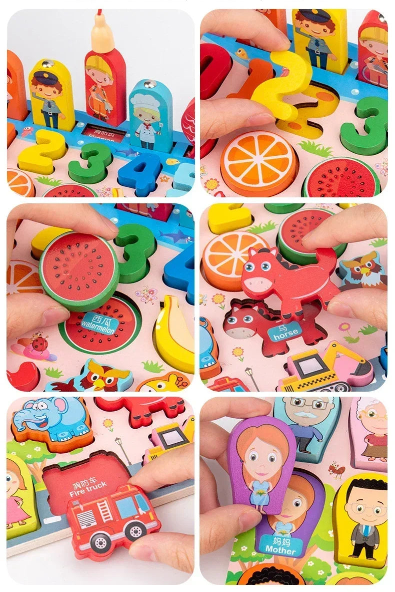 Educational Toys Puzzle Board for Montessori Learning Game Mathematical Counting Fishing Color Matching Toy for Children's Gift