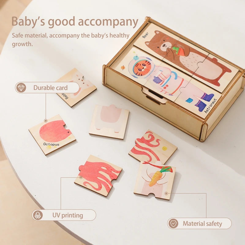 Educational Montessori Toys For Babies Wooden Cartoon Animal Puzzle Series Baby Animal Cognition Game Hand And Foot Exercise Toy